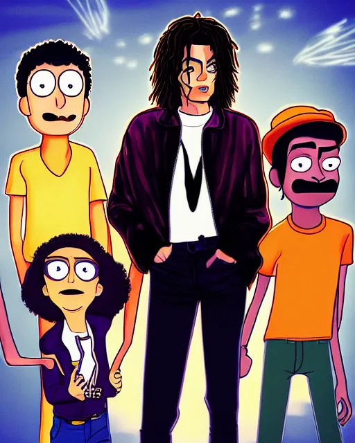 Image similar to portrait of michael jackson in the style of justin roiland. cinematic lighting. style of rick & morty. photographic, photography. by justin roiland