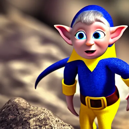 Prompt: a blue skinned male elf with yellow eyes, forwards facing, Pixar, high resolution, cute