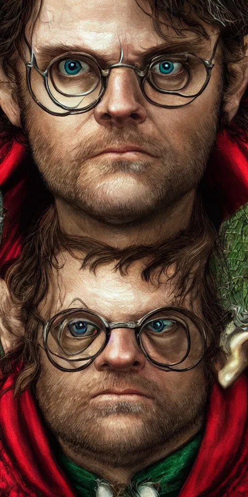 Prompt: close-up of Rainn Wilson as an tolkien elf, highly detailed, sharp focus, digital painting, artwork by Victor Adame Minguez + Yuumei + Tom Lovell + Sandro Botticelli