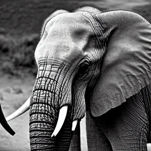 Prompt: an elephant with the fur of a zebra, national geographic photo, magazine photography