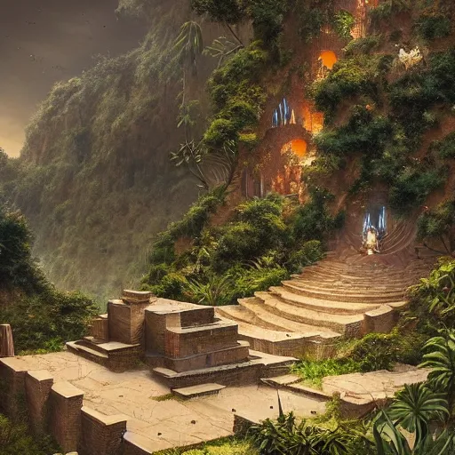 Prompt: beautiful!!!!!! garden at the top of a babylonian ziggurat, eden, jungle, greg rutkowski, chris tulloch mccabe, valentina remenar, asher duran, digital art, concept art, trending on artstation