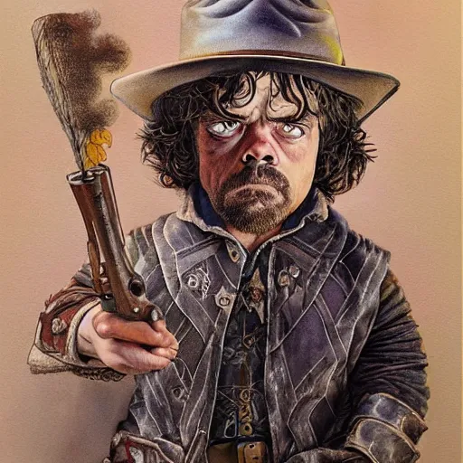 Image similar to Peter Dinklage as a cowboy, artwork by Daniel Merriam,