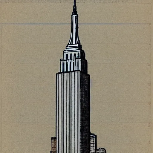 Image similar to construction plans of empire state building, sketch, in the style of da vinci