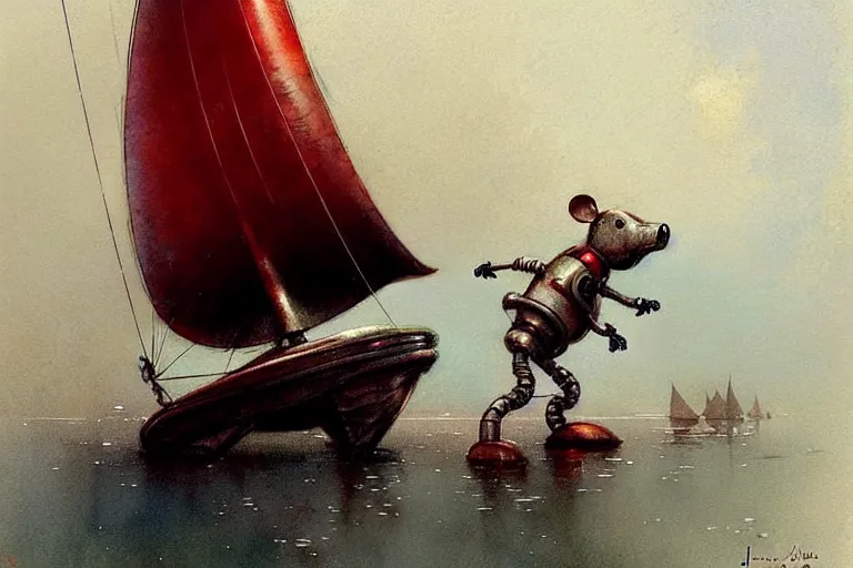 Image similar to adventurer ( ( ( ( ( 1 9 5 0 s retro future robot mouse sailboat house robot. muted colors. ) ) ) ) ) by jean baptiste monge!!!!!!!!!!!!!!!!!!!!!!!!! chrome red