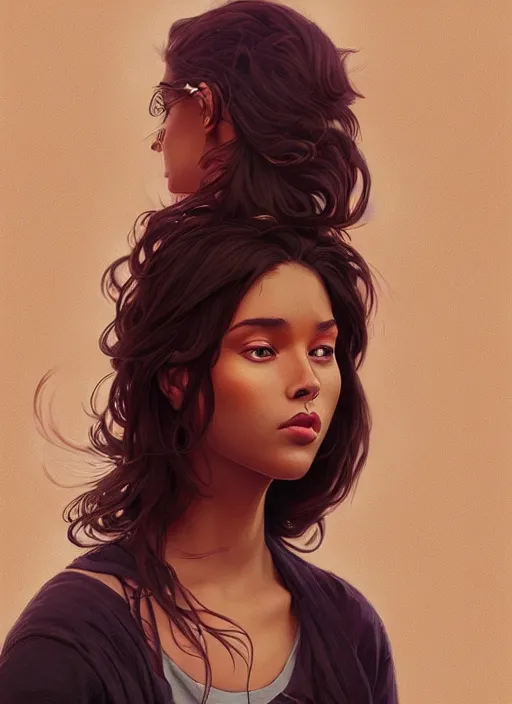 Image similar to handsome black young women with shoulder length brown hair, half body shot, path traced, highly detailed, high quality, digital painting, alena aenami, lilia alvarado, shinji aramaki, karol bak, alphonse mucha, tom bagshaw