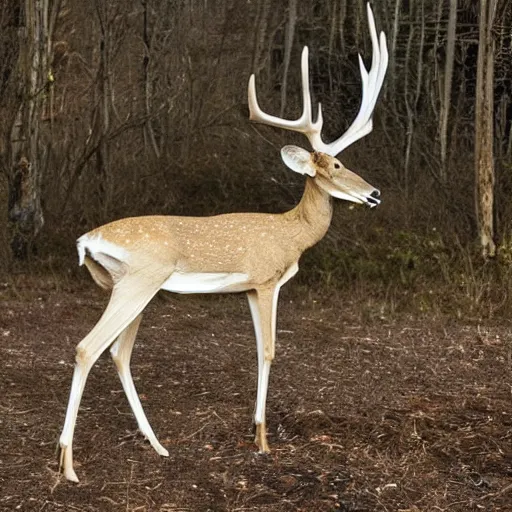 Image similar to a slender bipedal creature with a deer skull for a head and antlers