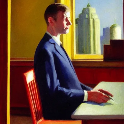 Image similar to a realistic john barilaro portrait, by edward hopper,