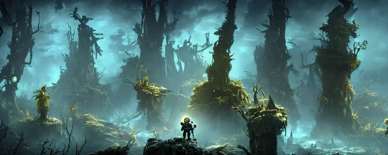 Image similar to fallout 3 in the style of ori and the blind forest