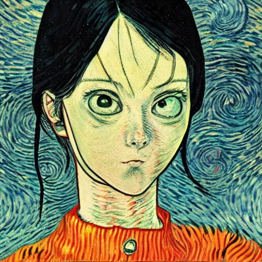 Prompt: tomie originally by junji ito instead in the style of vincent van gogh, oil on canvas