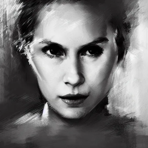 Image similar to A hyperdetailed digital oil portrait painting of a young Bibi Andersson in the style of Guy Denning and Ruan Jia. Trending on ArtStation and DeviantArt. Digital art.