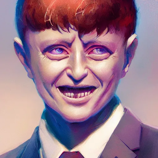 Prompt: hyper realistic, surreal, portrait of mob psycho smiling, shigeo kageyama painted by greg rutkowski, wlop, loish,