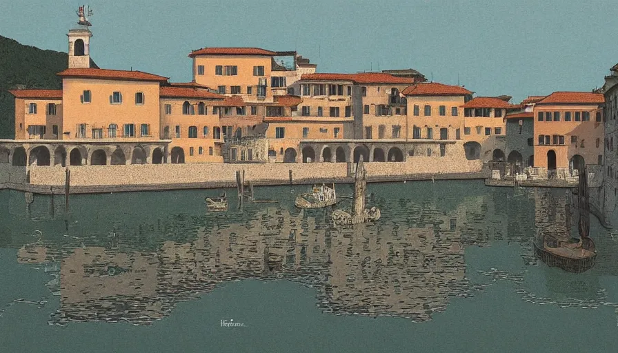 Image similar to italy historical sites by hasui kawase, artstation, cinematic composition, high brightness