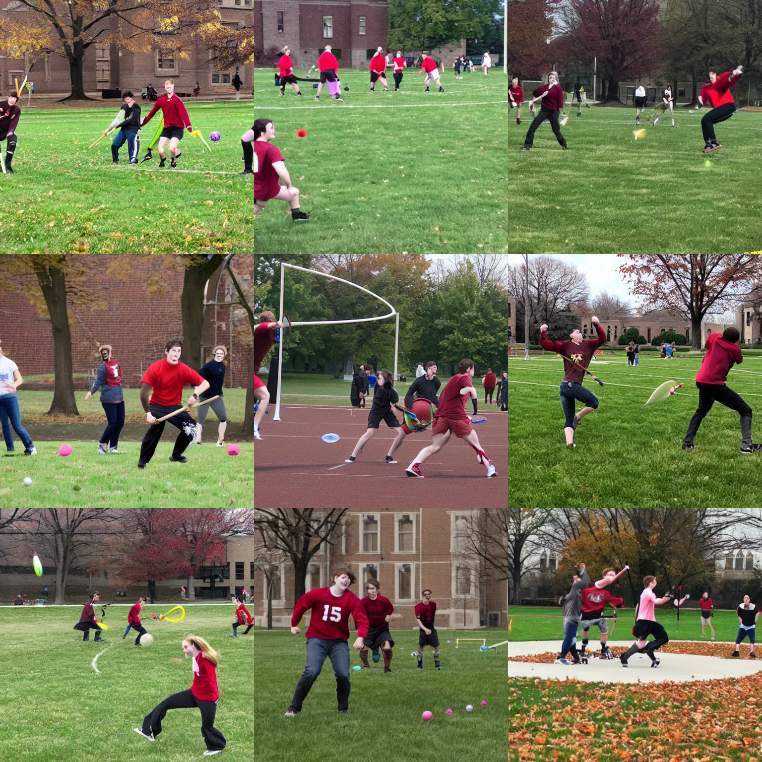 Prompt: some nerds ( they do be somewhat athletic though ) playing quidditch at iu