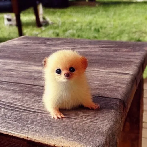 Image similar to Wow! This small baby animal on the wooden table is so cute!