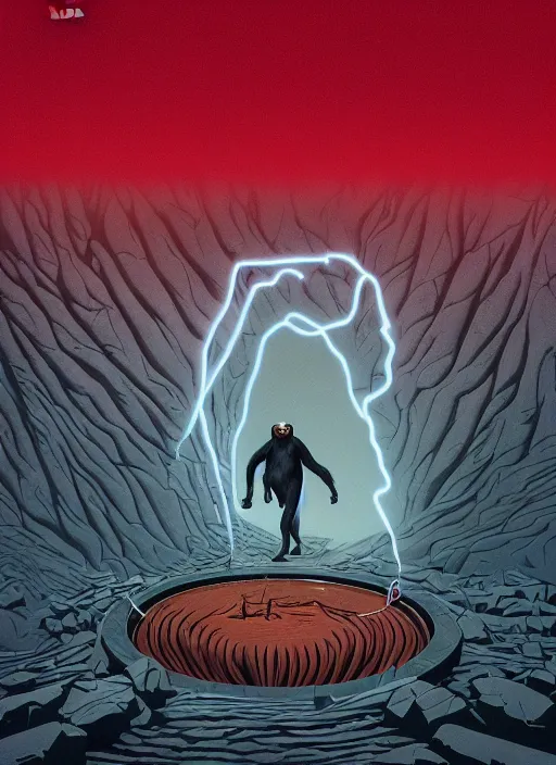 Image similar to Twin Peaks movie poster artwork by Michael Whelan and Tomer Hanuka, Rendering of a chimpanzee being sent into the portal, from a scene from Twin Peaks, clean, full of detail, Matte painting, trending on artstation and unreal engine
