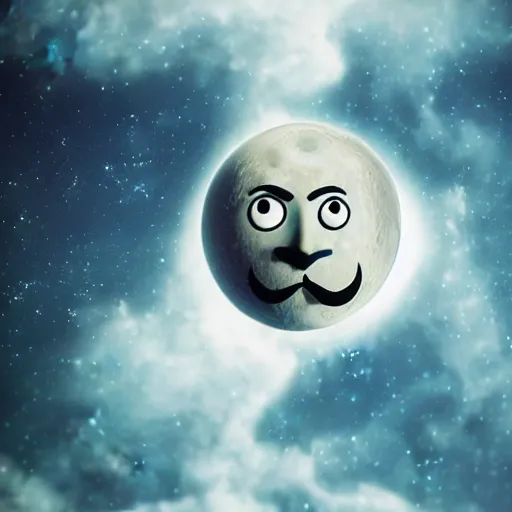 Prompt: futuristic spiritual mystic photo of the moon with mustache, studio ghibli, beautiful, crisp