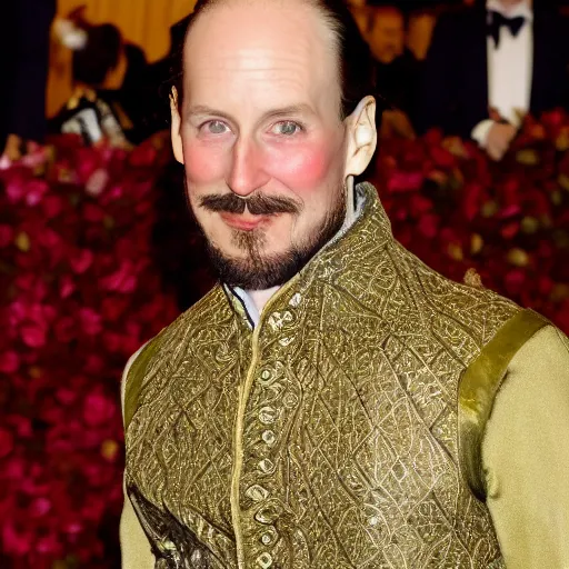 Prompt: photo of william shakespeare at the met gala