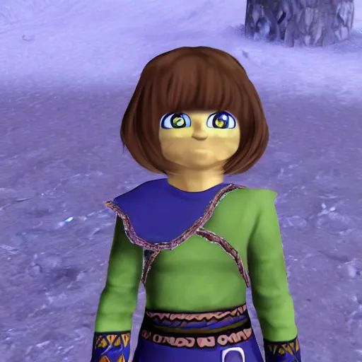 Prompt: Frisk from undertale in Skyrim,