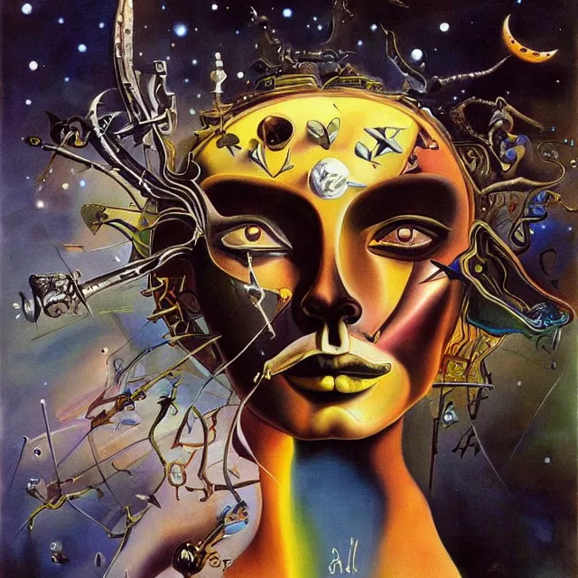 Image similar to a painting of the starchild by salvador dali, dark fantasy art, high detail, trending on artstation