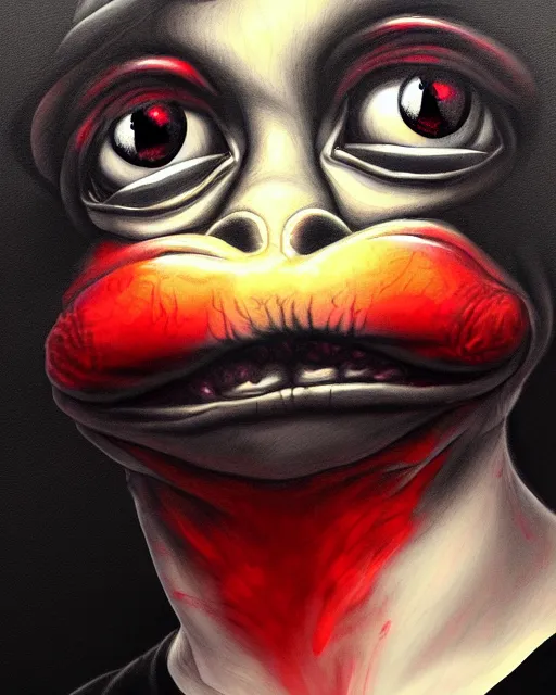 Image similar to black red ink smoke portrait of pepe the frog, artgerm, wlop, artstation