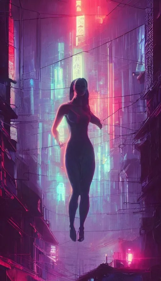 Prompt: altered carbon, jamie chung, neon, dreamy vibe, fibonacci, sweat drops, insane intricate, highly detailed, cinematic, atmospheric. digital painting, artstation, concept art, smooth, sharp focus, illustration, unreal engine 5, 8 k, art by artgerm and greg rutkowski and alphonse mucha, laura sava, laura palmer