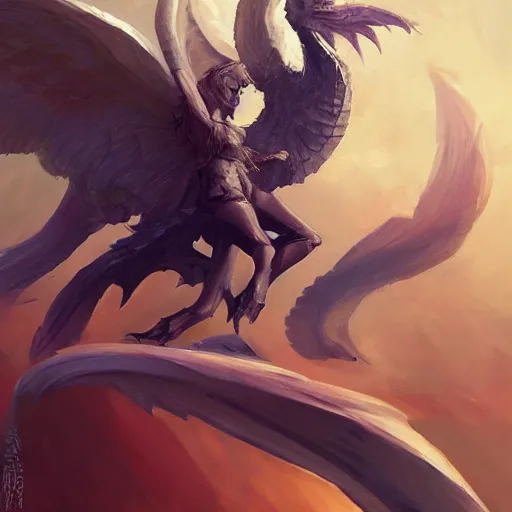 Image similar to Art station concept of a beautiful girl riding a gryphon, symmetrical face, smooth body features, by Stanley Artgerm Lau, WLOP, Rossdraws, James Jean, Andrei Riabovitchev, Marc Simonetti, and Sakimichan, trending on artstation