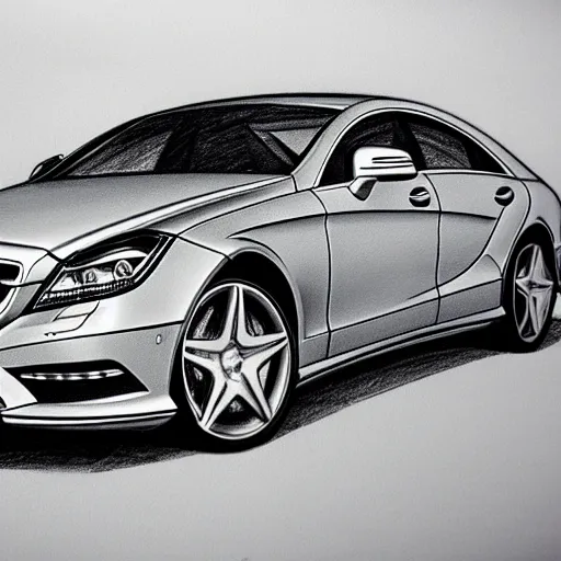 Prompt: pencil sketch of mercedes cls 53