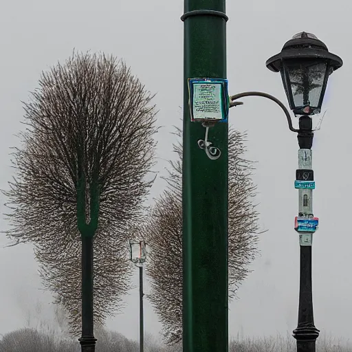 Image similar to A lamppost by Simon Stålenhag and Claude Monet