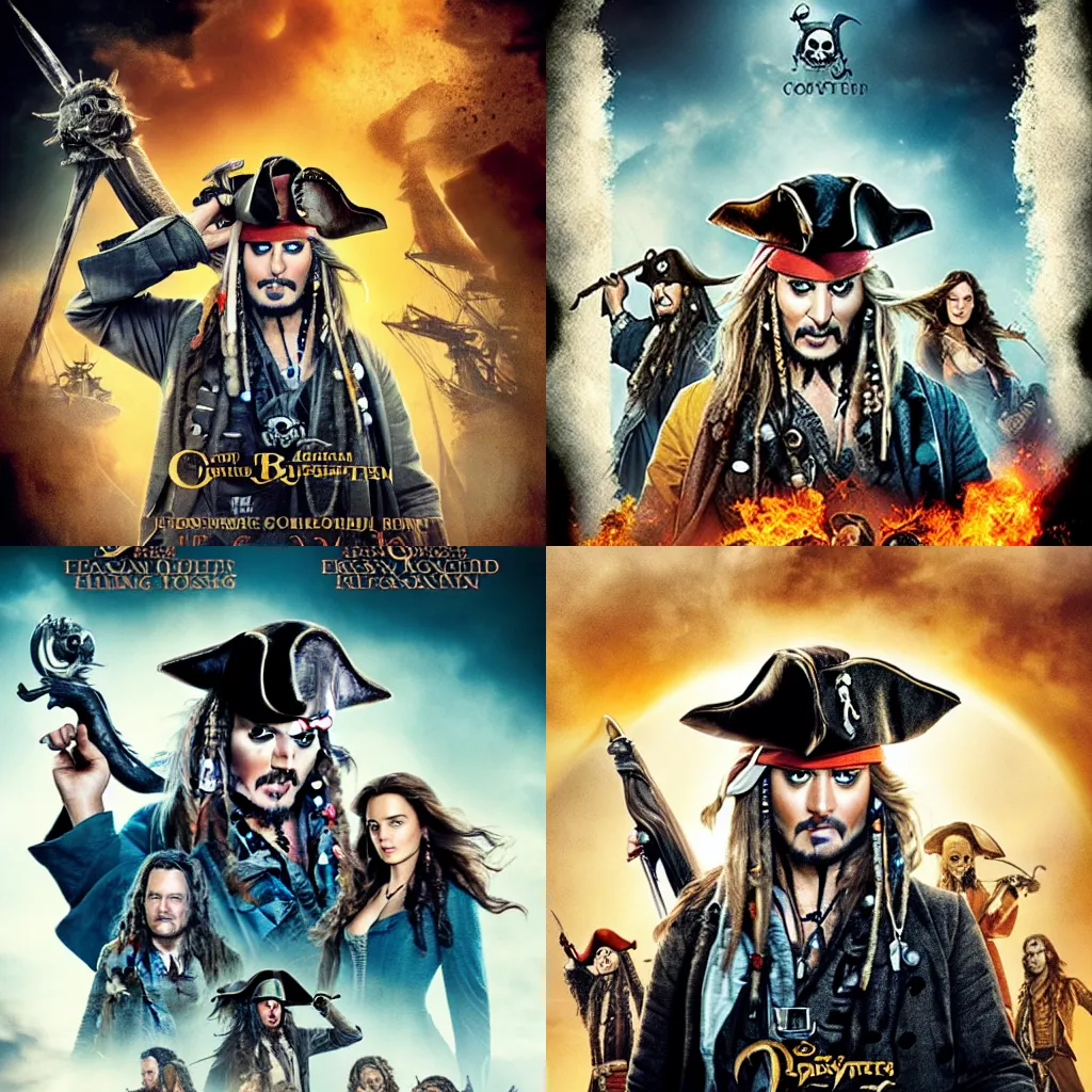 Prompt: poster for the sixth pirates of the caribbean movie