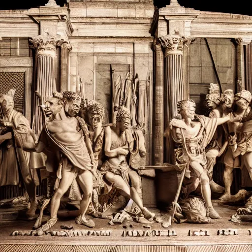 Image similar to julius caesar with his roman legion in tokyo, intricate detail, high resolution, ray tracing, dslr photo