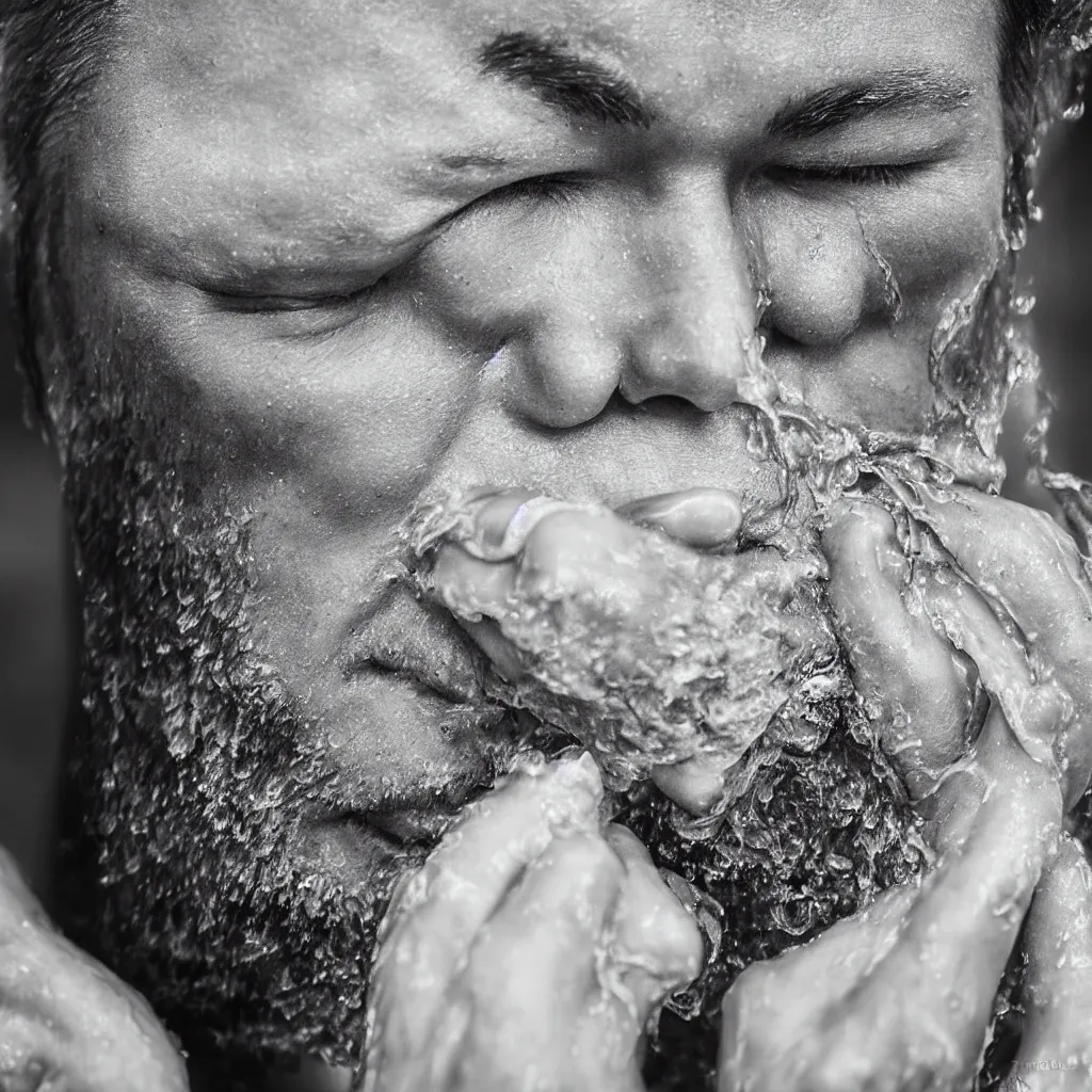 Image similar to hyper realistic sketch of a man washing his face by jono dry