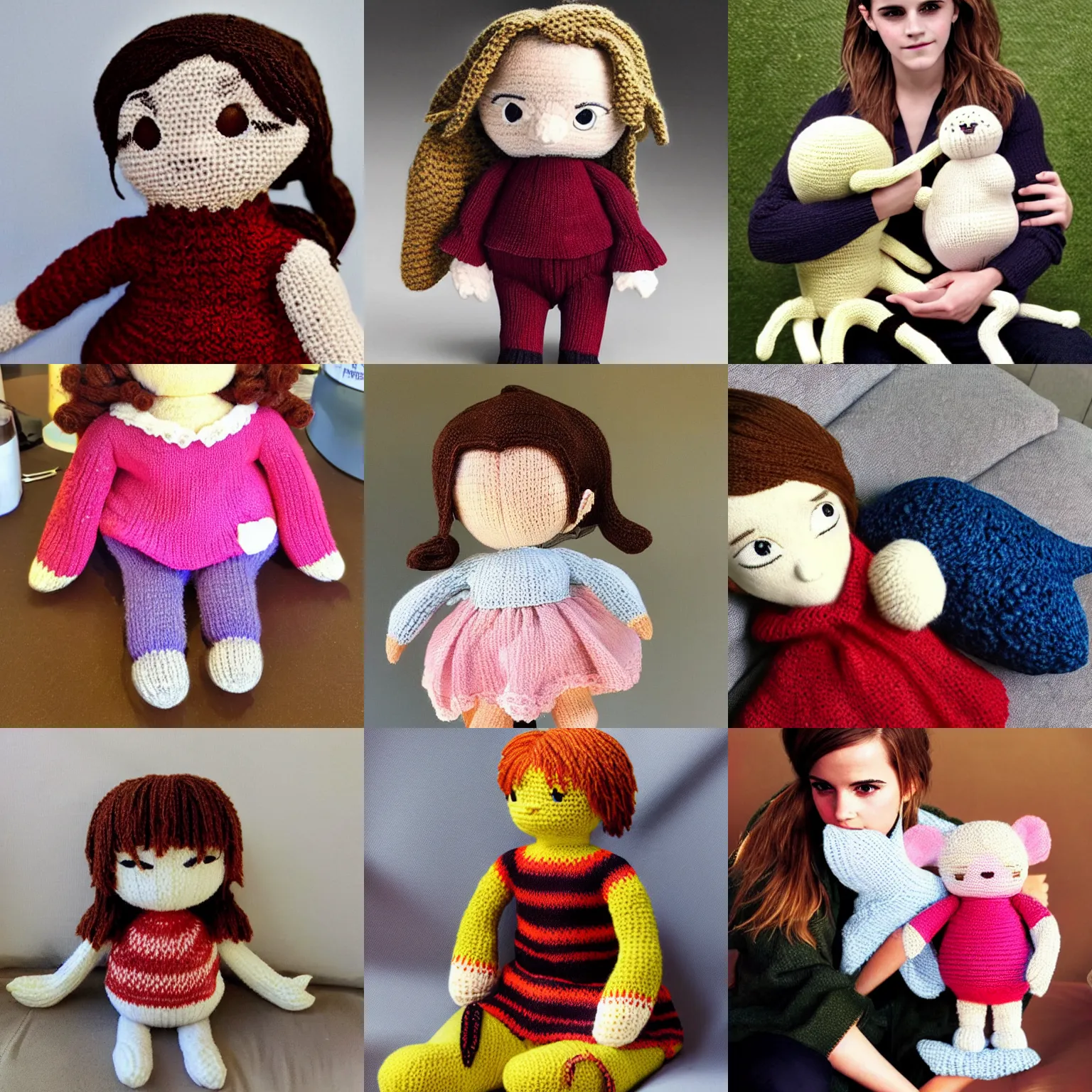 Prompt: a knitted emma watson plushie