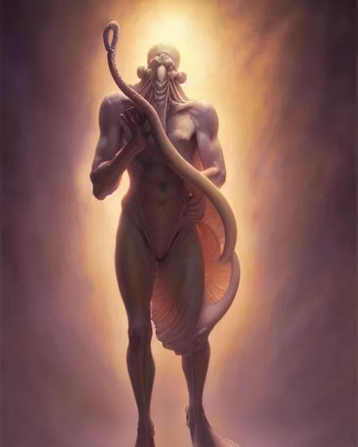 Image similar to squidward from spongebob squarepants, radiant light, caustics, by boris vallejo, gaston bussiere, bayard wu, greg rutkowski, giger, maxim verehin