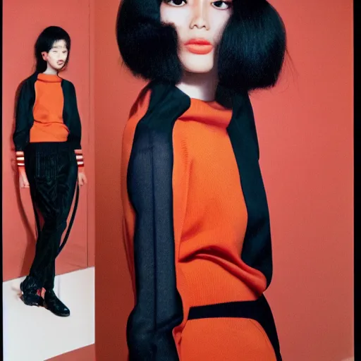Prompt: realistic photoshooting for a new ssense lookbook, color film photography, photo of a woman, photo in style of shusei nagaoka, steven meisel, 3 5 mm