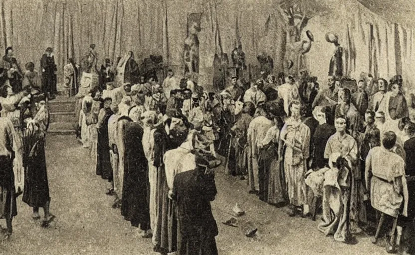 Image similar to old photograph of a ritual by an ancient cult