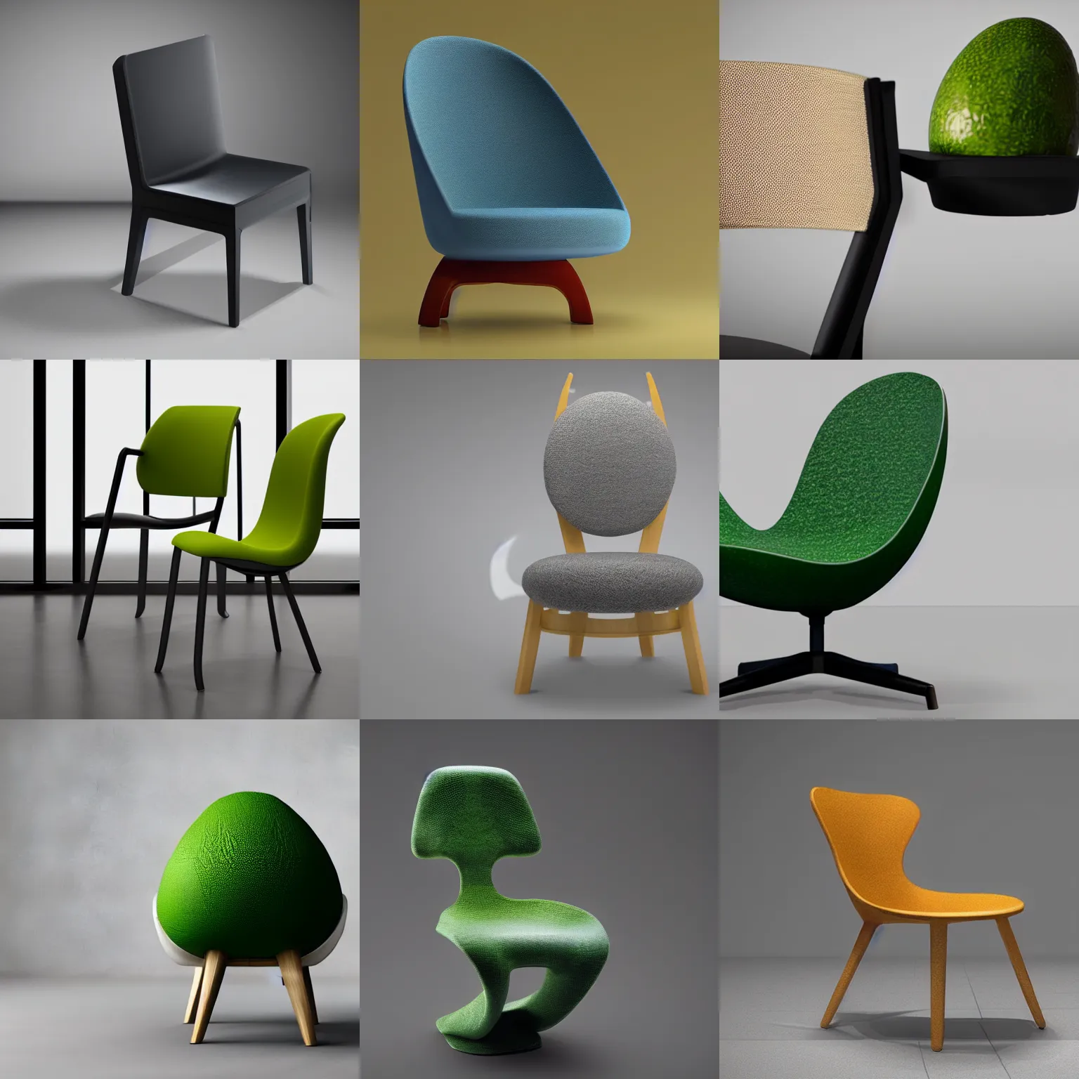 Prompt: a chair in the shape of an avocado ultra realistic 8 k studio lightning