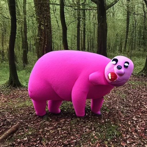 Image similar to photo of Mr Blobby chasing you through the woods