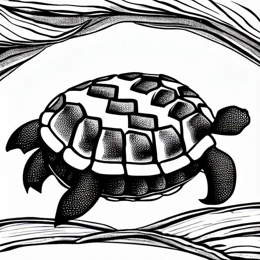 Prompt: black and white storybook illustration of a turtle hamburger, storybook illustration, monochromatic, black and white