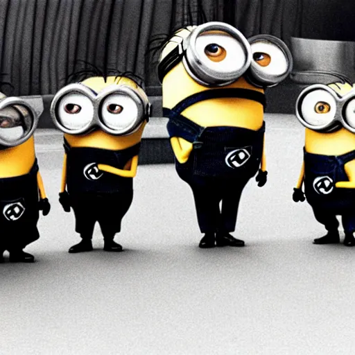 Image similar to despicable me minions serving adolf hitler, old photo, 4 k