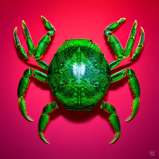Prompt: photorealistic watermelon colored crab. hyperdetailed photorealism, 1 0 8 megapixels, amazing depth, glowing rich colors, powerful imagery, psychedelic overtones, 3 d finalrender, 3 d shading, cinematic lighting, artstation concept art