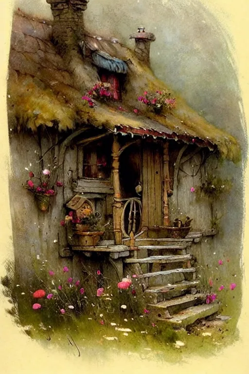 Image similar to (((((1950s fairy tale gypsy cottage . muted colors.))))) by Jean-Baptiste Monge !!!!!!!!!!!!!!!!!!!!!!!!!!!