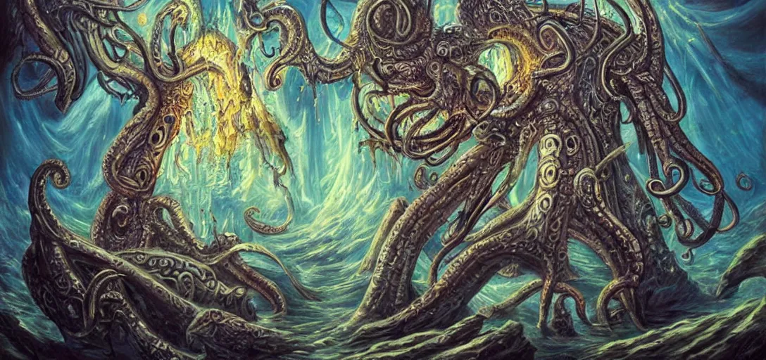 Prompt: beatiful eternal gods art fantasy mythology lovecraft style, detailed painting artstaition