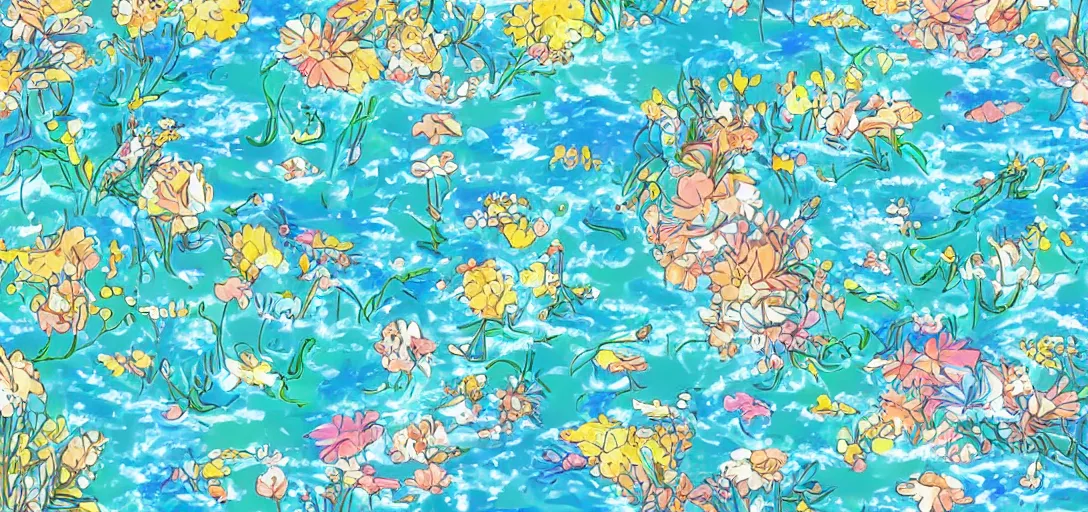 Prompt: pattern of water by ghibli, summer vibes