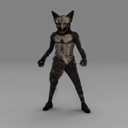 Prompt: highly detailed render of a man wearing a skull fox mask, full body, two arms two legs, vray render, unreal engine, highly detailed faces, thin body,