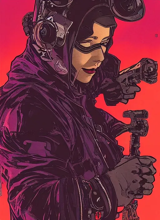 Image similar to cyberpunk cat burgler. night vision. portrait by ashley wood and alphonse mucha and laurie greasley and josan gonzalez and james gurney. spliner cell, apex legends, rb 6 s, hl 2, d & d, cyberpunk 2 0 7 7. realistic face. dystopian setting.