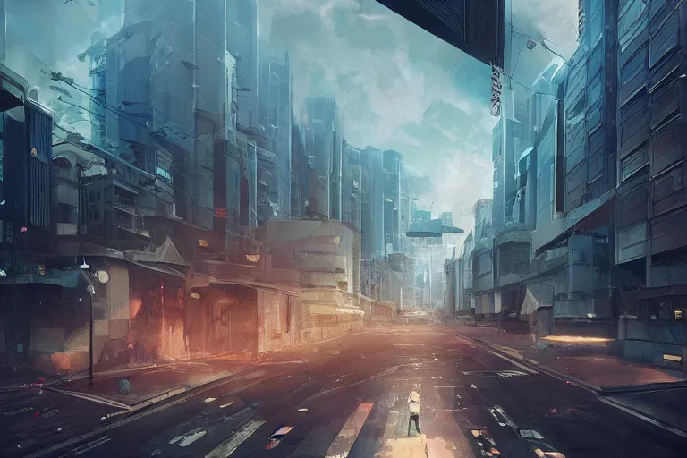 Image similar to dystopian singapore empty street, by wlop, poster, anime key visual,