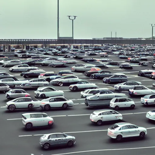 Image similar to Beatiful liminal Fuzzy Photograph of an infinite never-ending parking lot filled with cars, low angle