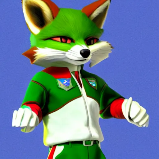 Image similar to a portrait of fox mccloud from starfox wearing a white and green space cadet uniform, handsome eyes, artstation, concept art, furry furaffinity, fox mccloud
