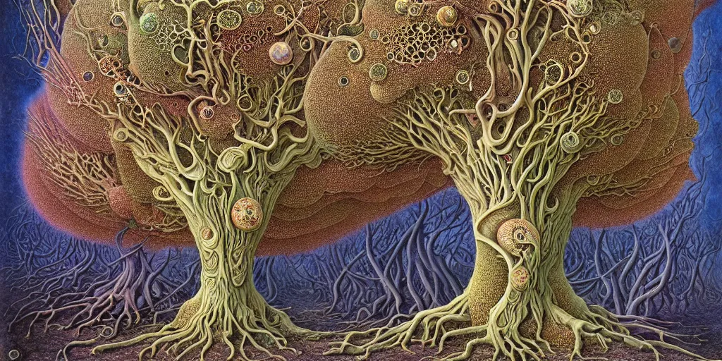 Image similar to tree of life by roger dean and andrew ferez, art forms of nature by ernst haeckel, divine chaos engine, symbolist, visionary, art nouveau, botanical fractal structures, organic, detailed, realistic, surreality