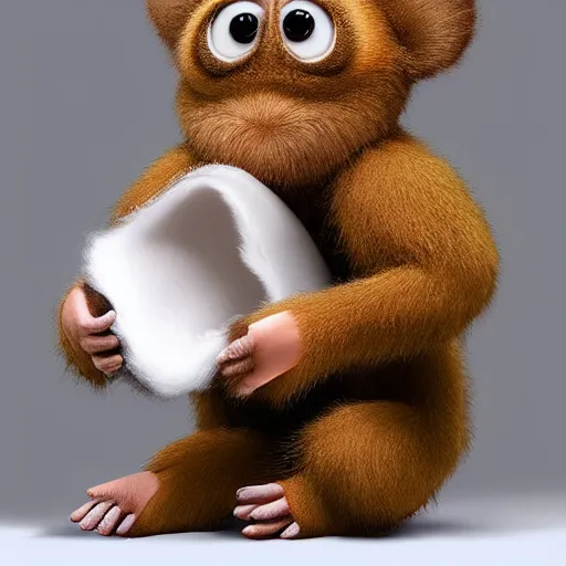 Prompt: hyper realistic cute fluffy Cheburashka with giant ears and big eyes, by Edward Hopper and James Gilleard, Zdzislaw Beksisnski, higly detailed